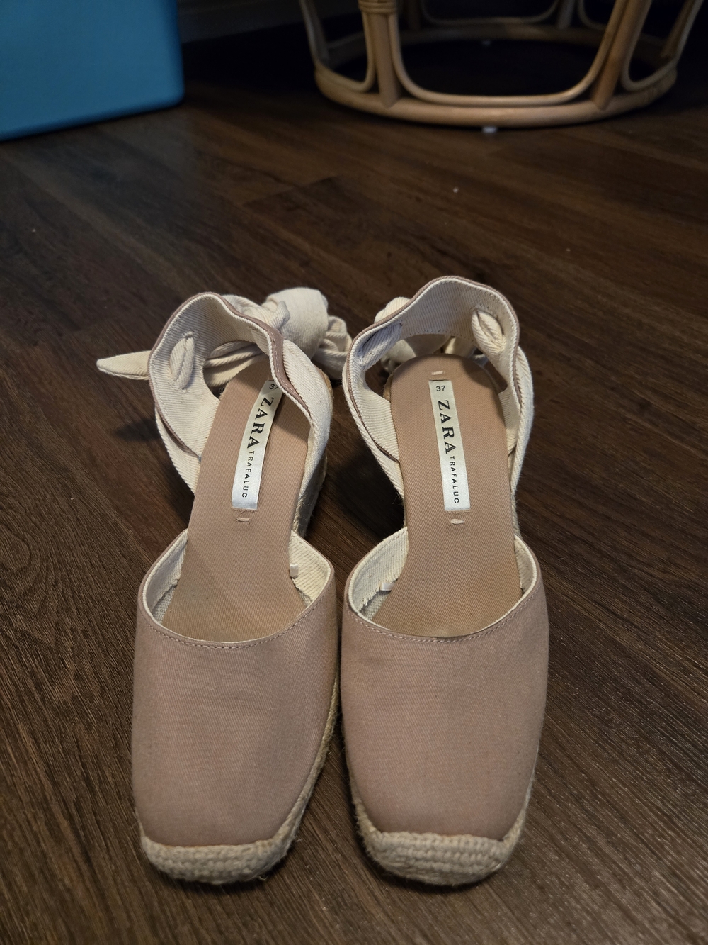 Zara Pink-Tan Espadrille Ankle-Tie Wedges